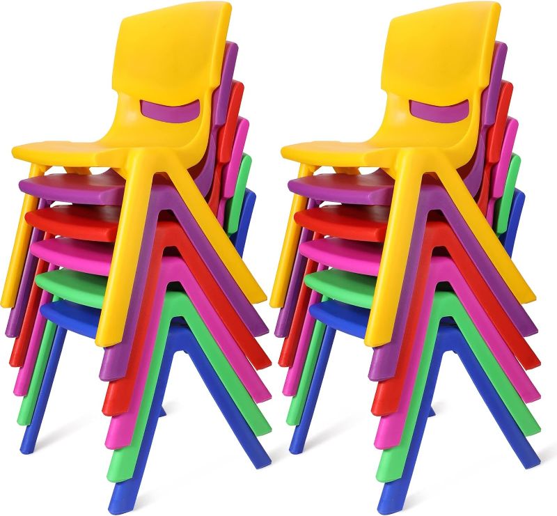 Photo 1 of 12 Pack Kids Plastic Chairs Stack School Seats Chairs 12" Seat Height Stackable Children Chairs Student Plastic Chairs Stacking Chair Sets for Playroom Daycare Preschool Home Toddler (Multicolor)