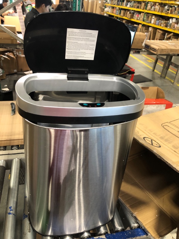 Photo 1 of **NON FUNCTIONING LID** FDW Kitchen Trash can for Bathroom Bedroom Home Office Automatic Touch Free Garbage bin with lid Brushed Stainless Steel 13 Gallon / 50L