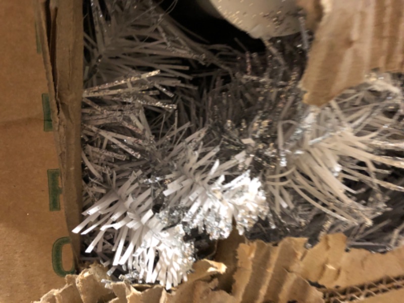 Photo 2 of **USED ** LOTS OF SILVER GLITTER*** 6FT White Christmas Tree Premium Hinged Artificial Pine Tree with Solid Metal Stand and 100 Decorations,800Tips White 6FT