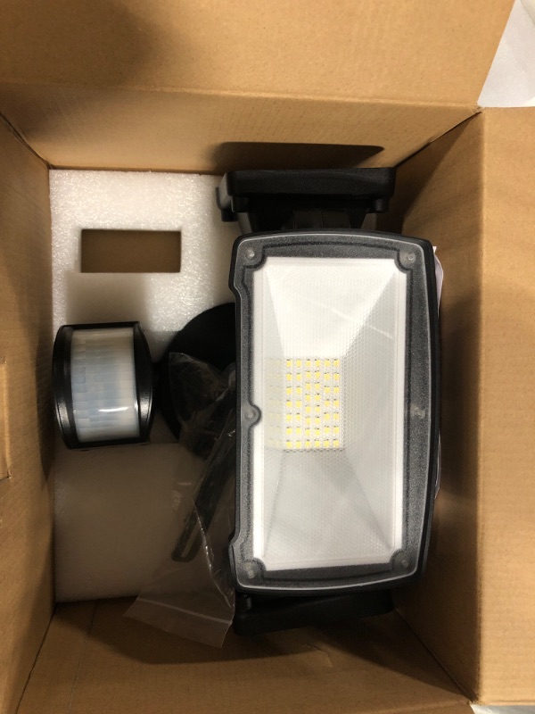 Photo 3 of 38W 4200LM LED Flood Lights With Motion Sensor - 6000K, IP65 Waterproof, 3 Heads for Yard, Garage, Porch - Black 38W Black