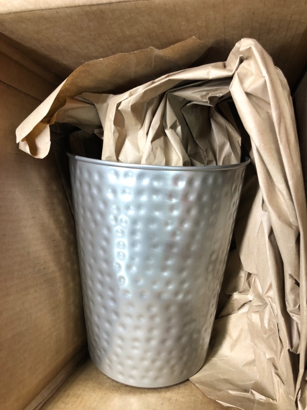 Photo 3 of Monarch Abode Metal Wastebasket Trash Can, Hand Hammered, Bathroom Decor, Pewter Pewter Trash Can