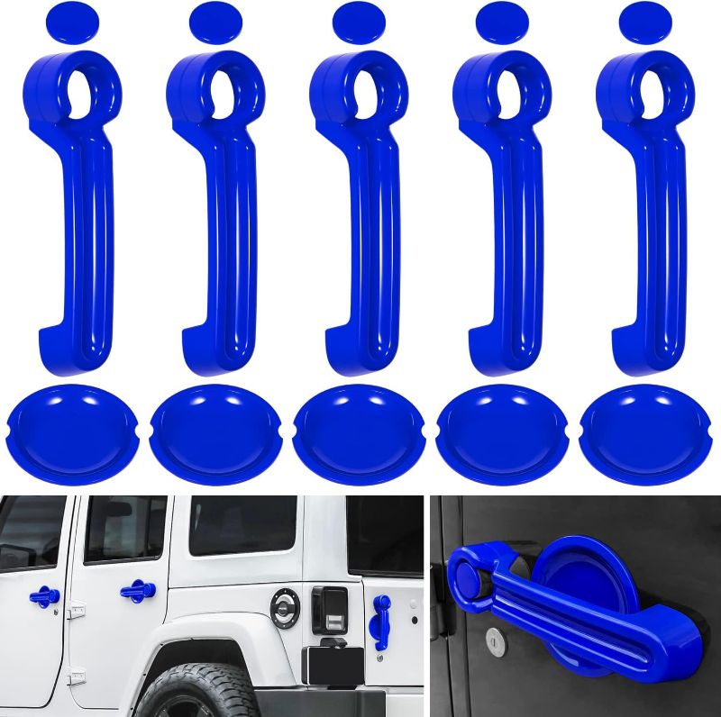 Photo 1 of E-cowlboy Door Handle Cover Inserts+Tailgate Handle Cover+Recess Guard for 2007-2018 Jeep Wrangler JK JKU Sports Sahara Freedom Rubicon Unlimited Exterior Accessories (Blue 15PCS)