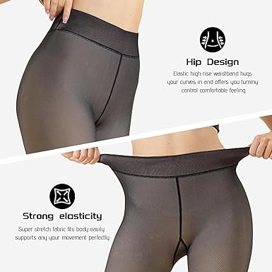 Photo 3 of DarkCom Black Tights for Women Fleece Lined Tights High Waisted Winter Warm Thermal Tights