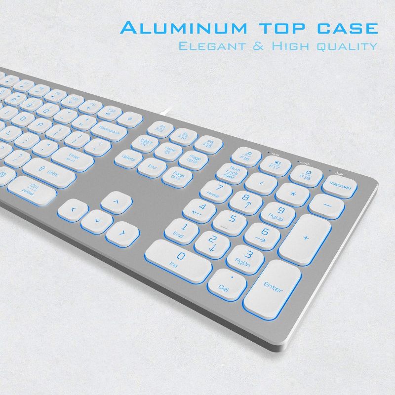 Photo 4 of Aluminum Quiet Wired Keyboard Backlit- Slim Chiclet Keyboard Compatible with Apple iMac, MacBook, Mac and PC, USB Keyboard Numeric Keypad RGB Lighted Key - Silver White