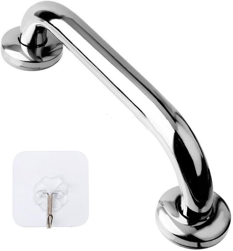 Photo 1 of 12 Inch Stainless Steel Shower Grab Bar - ZUEXT Shower Handle, Bathroom Balance Bar - Safety Hand Rail Support - Handicap, Elderly, Injury, Senior Assist Bath Handle (w/Self-Adhesive Stick-on Hook)
