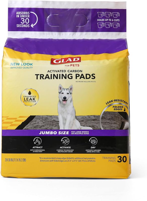 Photo 1 of (2) Glad for Pets JUMBO-SIZE Charcoal Puppy Pads | Black Training Pads That ABSORB & Neutralize Urine Instantly | New & Improved Quality Puppy Pee Pads, 30 Count Dog Training Pads