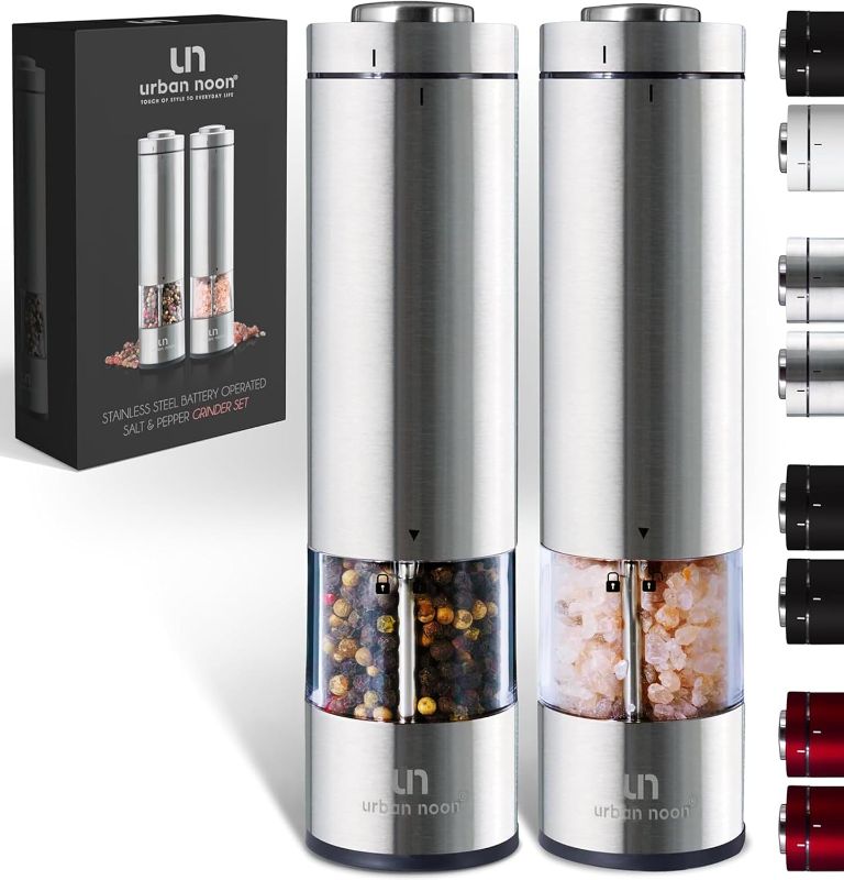 Photo 1 of Electric Salt and Pepper Grinder Set - Battery Operated Stainless Steel Mill with Light (2 Mills) - Automatic One Handed Operation - Electronic Adjustable Shakers - Ceramic Grinders