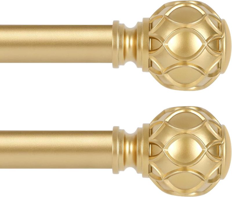 Photo 1 of 2 Pack Gold Curtain Rods for Windows 28 to 48 Inch(2.3-4Ft),1 Inch Adjustable Curtain Rod, Heavy Duty Curtain Rods, Netted Texture Finial Drapery Rods, Single Window Curtain Rod 18-45",Brass Gold