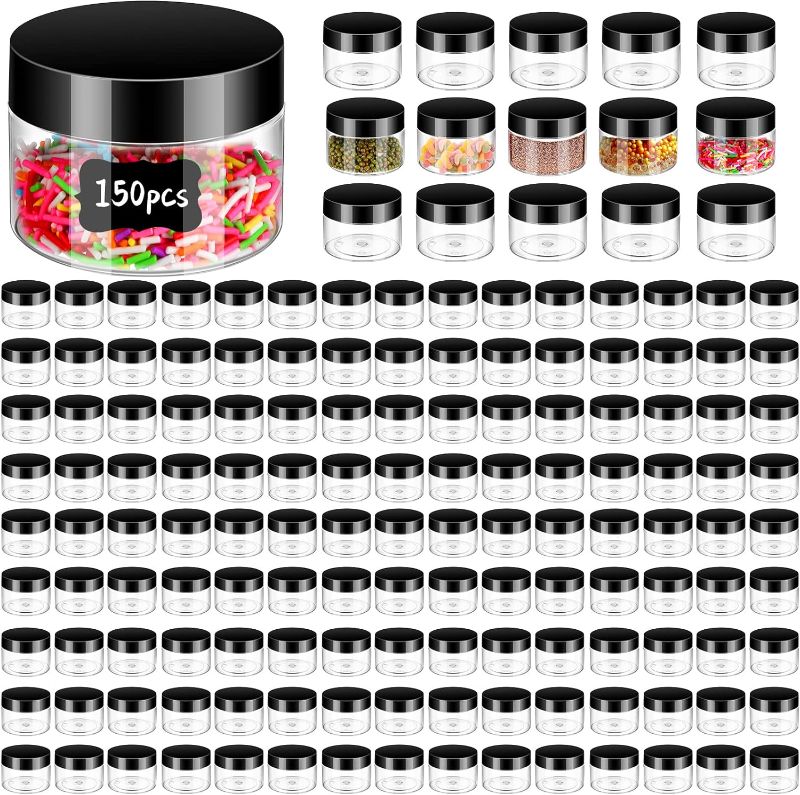 Photo 1 of 150 Pieces Plastic Container Jars with Lids Round Clear Cosmetic Jars Empty Clear Plastic Jars for Lotion, Cream, Ointments, Makeup, Eye Shadow, Rhinestone, Samples, Pot, Travel Storage (4 oz)