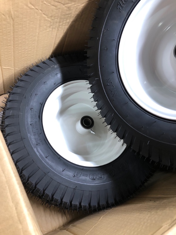 Photo 1 of 16x6.50-8" Lawn Mower Tires and Wheel 3/4" Iron Bushing Wheelbarrow Tires 4 Ply with 661lbs Load Capacity Wheel Barrow Wheels and Tires for Craftsman Mower, Garden Lawn Tractors (2 Pack)