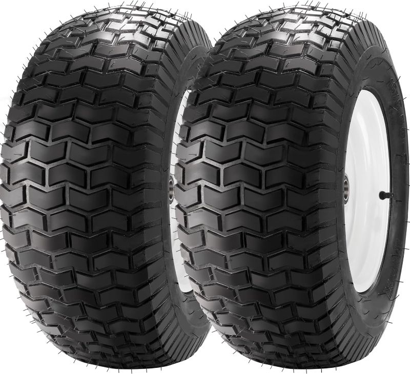 Photo 1 of 16x6.50-8" Lawn Mower Tires and Wheel 3/4" Iron Bushing Wheelbarrow Tires 4 Ply with 661lbs Load Capacity Wheel Barrow Wheels and Tires for Craftsman Mower, Garden Lawn Tractors (2 Pack)