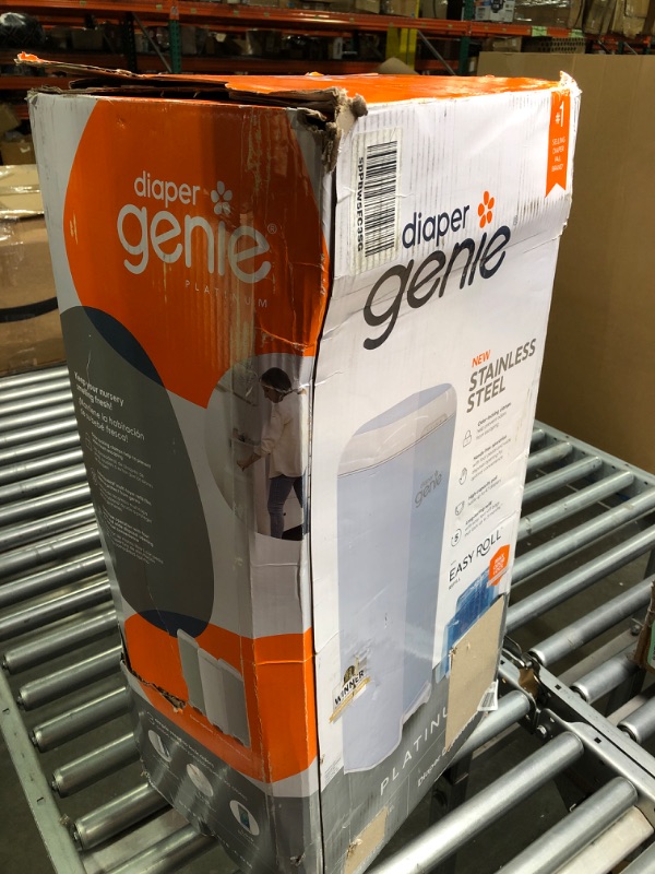 Photo 2 of Diaper Genie Platinum Pail (Glacial Blue) is Made in Durable Stainless Steel and Includes 1 Easy Roll Refill with 18 Bags That can Last up to 5 Months.