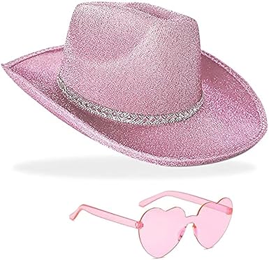 Photo 1 of Cowgirl Hat with Heart Sunglasses Glitter Cowboy Hat for Women & Girls Cosplay Bachelor Party Costume Hats