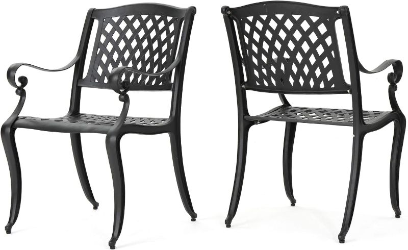 Photo 1 of  Missing hardware***
Outdoor Cast Aluminum Chairs, 2-Pcs Set, Antique Matte Black