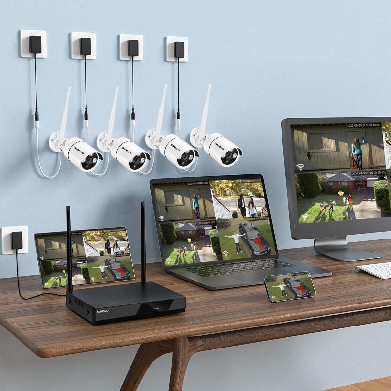 Photo 1 of 3TB WiFi Kit] SANSCO CCTV Security Camera System with HDD & Audio Rec, 8CH NVR, (8) 3MP HD Outdoor IP Bullet Cameras (Rapid USB Backup, App/Email Alert, Night Vision | IP66)