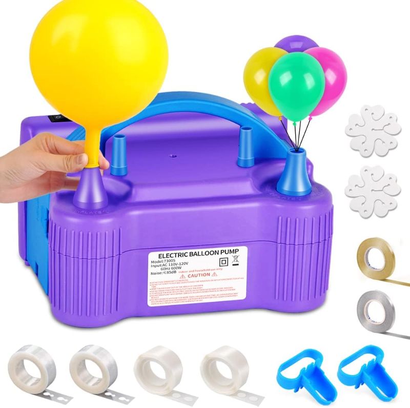 Photo 1 of Balloon Pump Electric, Keaibuding Balloon Air Pump Dual Nozzle Balloon Inflator Blower with Balloon Arch Strip Kit for Party Supplies Baby Shower Decorations
