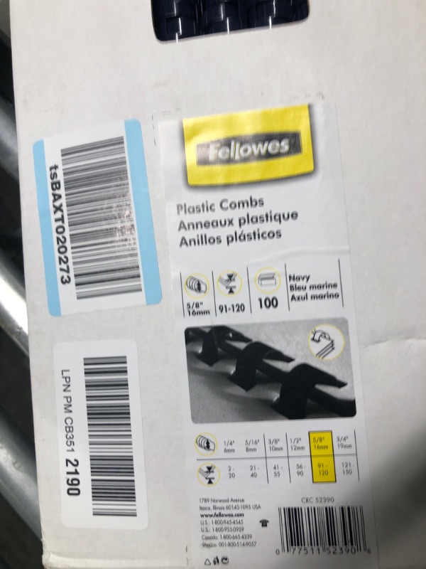 Photo 3 of Fellowes Binding Combs Plastic - Navy 5/8in 100pk (52390)