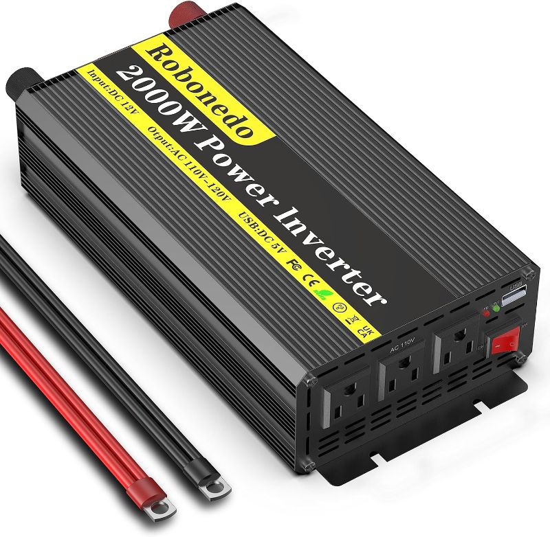 Photo 1 of 2000 Watt Power Inverter 12v DC to 110v AC Converter with 3 AC Outlets, 2000W Modified Sine Wave Car Inverters for Vehicles Truck with 2.4A USB Ports for Car RV Boat Camping