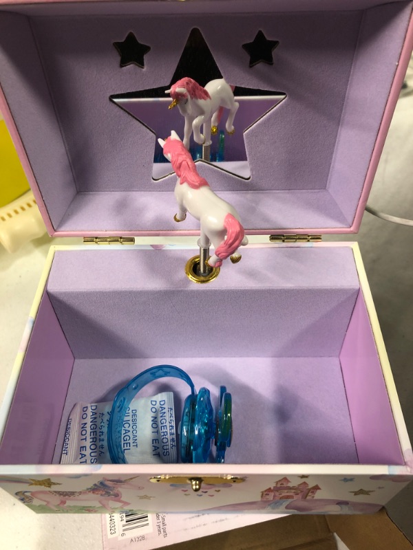 Photo 2 of Jewelkeeper Girl's Musical Jewelry Storage Box with Spinning Unicorn, Glitter Rainbow and Stars Design, The Beautiful Dreamer Tune