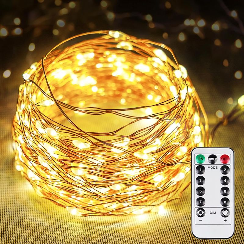 Photo 1 of 66FT 200 LED Fairy Lights Plug in with Remote and Timer, Waterproof String Lights Indoor Outdoor, Upgraded 8 Modes Twinkle String Lights for Bedroom Xmas Wedding Party (Warm White)
