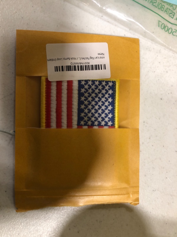 Photo 1 of American Flag Patches Embroidered Gold Border USA United States of America Military Uniform Fastener Hook & Loop Emblem Hook & Loop Backing