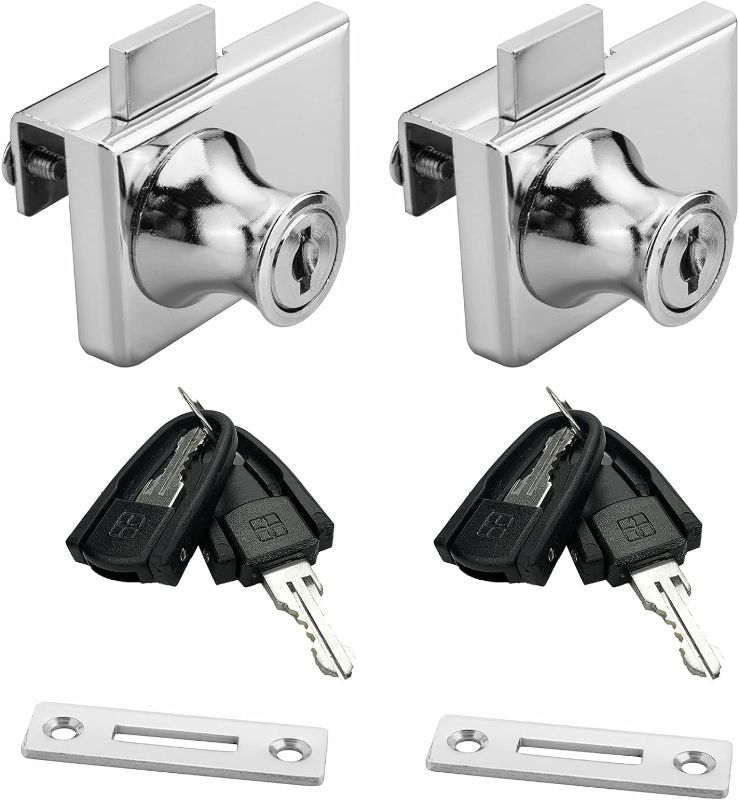 Photo 1 of 2PCS Zinc Alloy Glass Door Lock, XIEHE Display Cabinet Lock Glass Showcase Lock 417 Double Glass Door Locker with 2 folding Keys