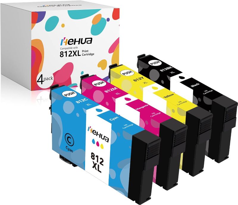 Photo 1 of hehua 812XL 812 Ink Cartridges Remanufactured Replacement for Epson 812XL Ink Cartridges Combo Pack T812 T812XL 812 XL for Workforce Pro WF-7840 WF-7310 WF-7820 EC-C7000 Printer (4 Pack, BCMY)
