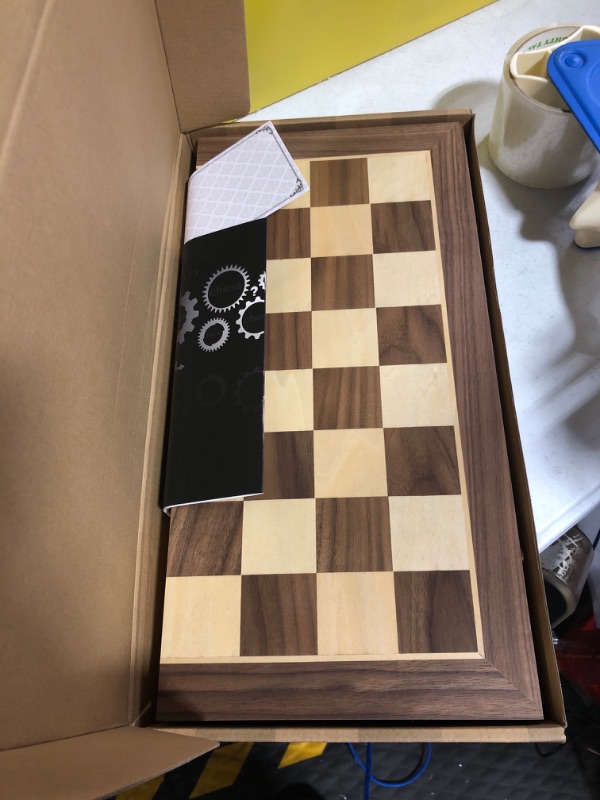 Photo 1 of AMEROUS 15 Inches Magnetic Wooden Chess Set - 2 Extra Queens - Folding Board, Handmade Portable Travel Chess Board Game Sets with Game Pieces Storage Slots - Beginner Chess Set for Kids and Adults