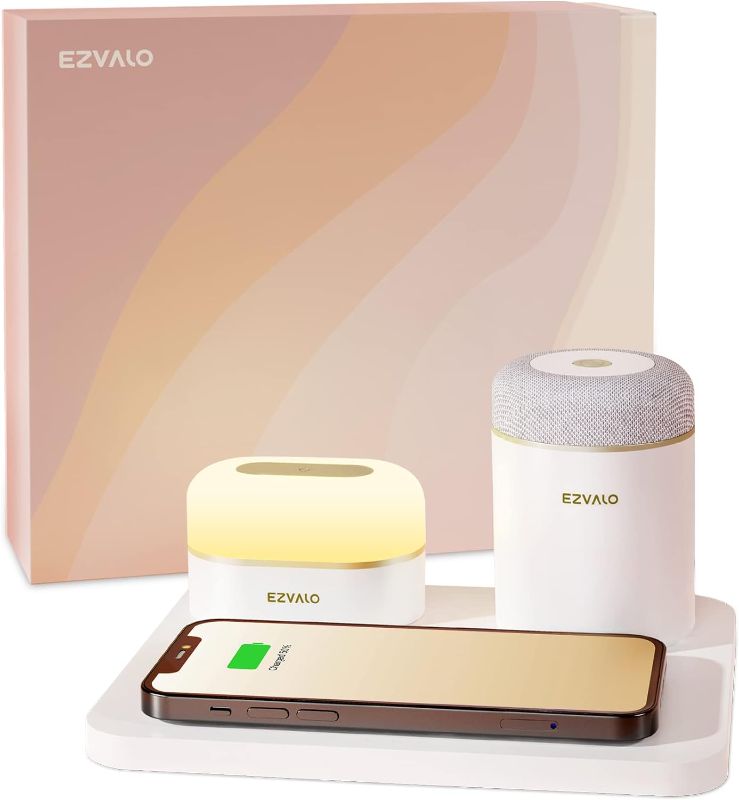 Photo 1 of EZVALO 3 in 1 Charger Station with LED Night Light, Portable Bluetooth Speaker, Wireless Charging Station for Multiple iPhone, Samsung/Huawei/Honor/Xiaomi/Oppo, Gifts for Women, Birthday Tech Gifts 