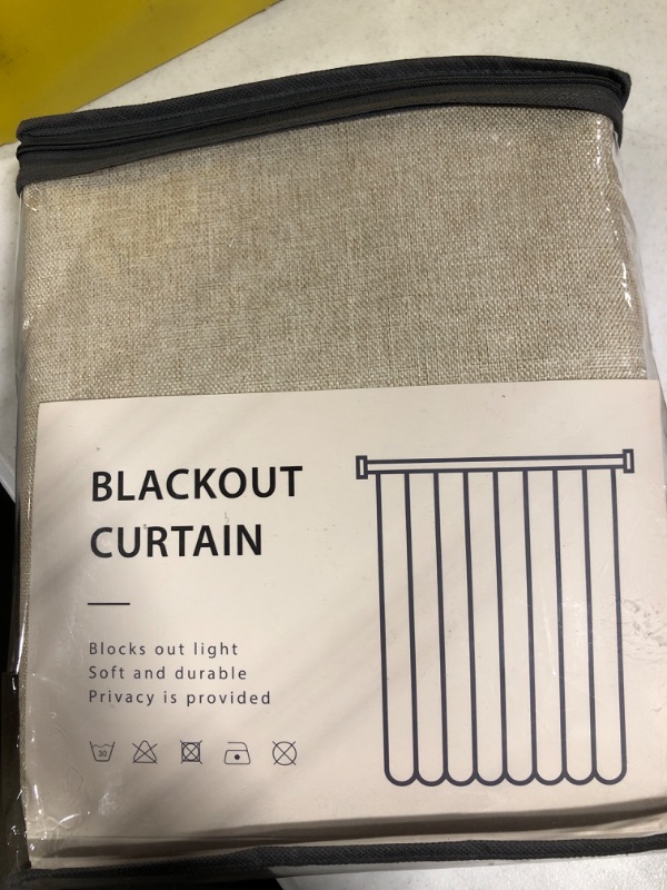 Photo 3 of 100% Blackout Shield Linen Blackout Curtains 96 Inches Long 2 Panels Set, Clip Rings/Rod Pocket Blackout Curtains, Black Out Curtains & Drapes for Bedroom, 50W x 96L, Natural Flax