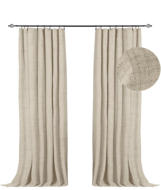 Photo 1 of 100% Blackout Shield Linen Blackout Curtains 96 Inches Long 2 Panels Set, Clip Rings/Rod Pocket Blackout Curtains, Black Out Curtains & Drapes for Bedroom, 50W x 96L, Natural Flax