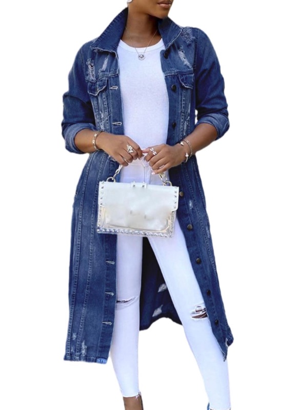 Photo 1 of SOMTHRON Women's Distressed Denim Jeans Outfits Coat Spring Fall Ripped Jeans Outerwear Denim Jacket SIZE L