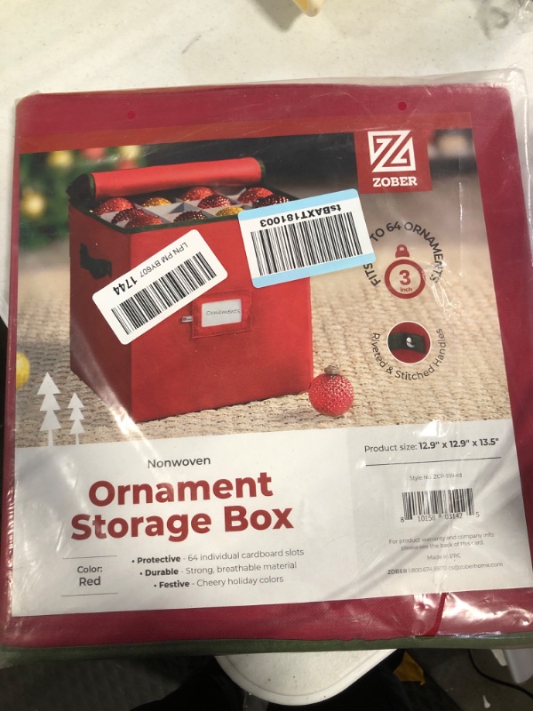 Photo 2 of Zober Christmas Ornament Storage Box with Zippered Closure - Protect & Red