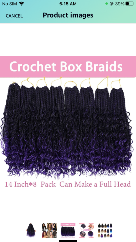 Photo 2 of 8 Packs Crochet Box Braids- 14 Inch Goddess Box Braids Crochet Hair Bohomian Crochet Braids Hair Synthetic Braiding Hair Extensions Crochet Hair for black women (14(8Packs), 1B/Purple