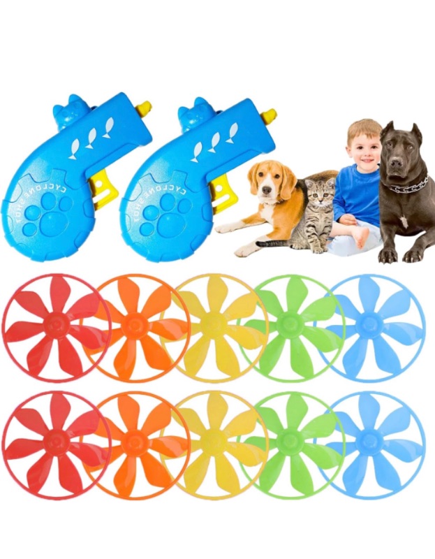 Photo 1 of 12 Pieces Cat Fetch Toy, Flying Pet Toys Saucer Launcher for Indoor, Disc Toys Training Chasing with Colorful Propellers
