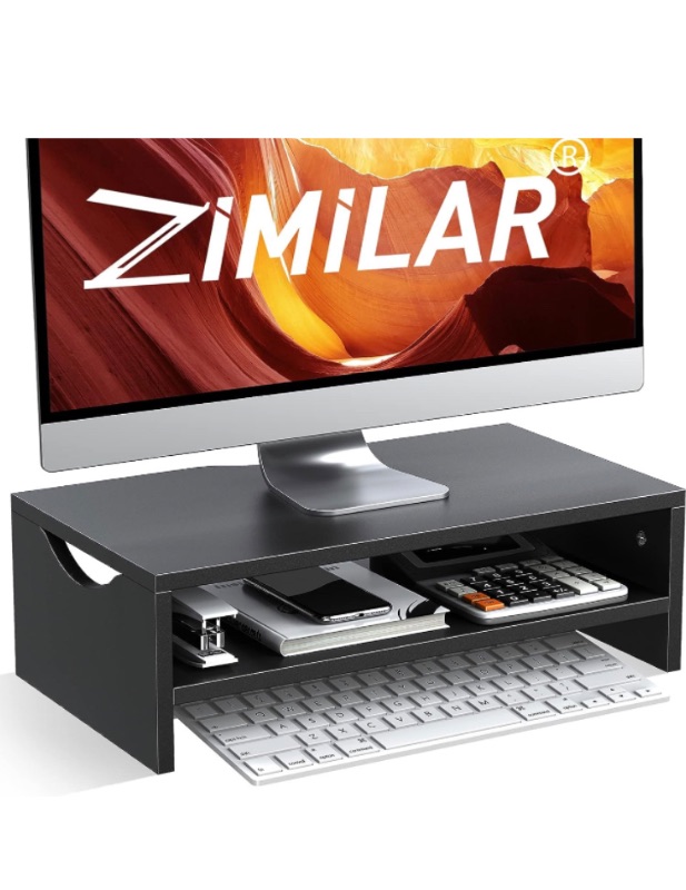 Photo 1 of Zimilar Monitor Stand Riser, 2 Tiers Laptop Computer Monitor Riser for PC Screen, iMac, Desktop Wooden Screen Monitor Stand Riser with Storage Organizer for Home 