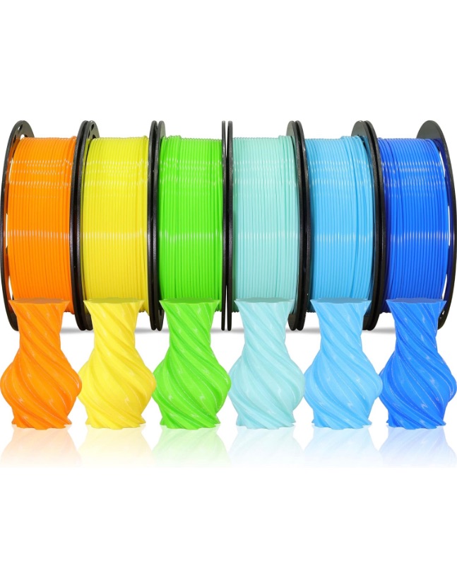 Photo 1 of 1.75mm 3D PLA Blue Filament 6 in 1 Bundle: Yellow, Light Orange, Sky Blue, Sapphire Blue, Cyan, Lime Green; 6 Bright Colors Packed, Each 250g, 6 Spools Packed, Total 1.5Kg 3D Printing Material MIKA3D