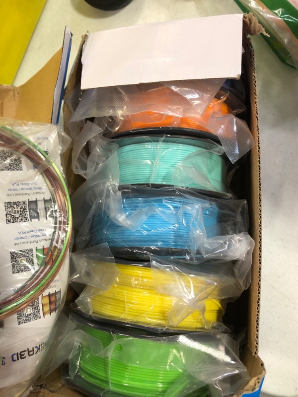 Photo 1 of 1.75mm 3D PLA Blue Filament 6 in 1 Bundle: Yellow, Light Orange, Sky Blue, Sapphire Blue, Cyan, Lime Green; 6 Bright Colors Packed, Each 250g, 6 Spools Packed, Total 1.5Kg 3D Printing Material MIKA3D