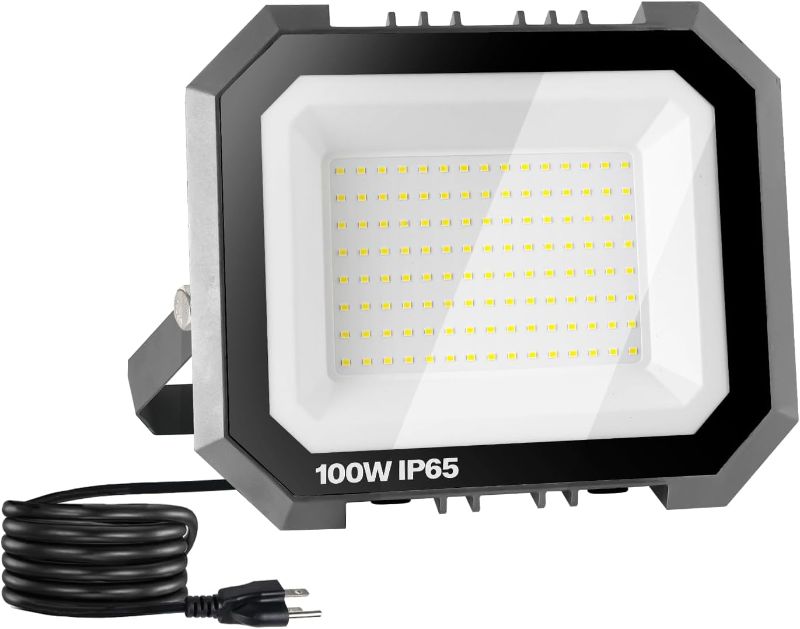 Photo 2 of 1 Pack LED Flood Lights Outdoor, 100W 10000LM Super Bright Floodlight Outside Work Light with 5.9FT Plug, IP65 Waterproof 6000K Outdoor LED Flood Light for Garage, Yard, Lawn, Garden