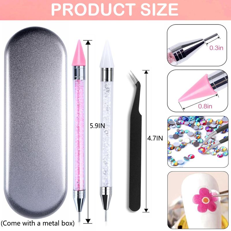 Photo 1 of 2PCS Rhinestone Applicator Tool, Nail Rhinestone Picker Dotting Tool, Dual-Ended Rhinestones Pickup Wax Pen for Nail Gems Crystals Jewel DIY Nail Art Crafts...
