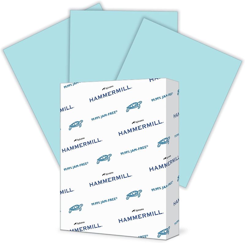 Photo 1 of Hammermill Colored Paper, 24 lb Blue Printer Paper, 8.5 x 11-1 Ream (500 Sheets) - Made in the USA, Pastel Paper, 103671R