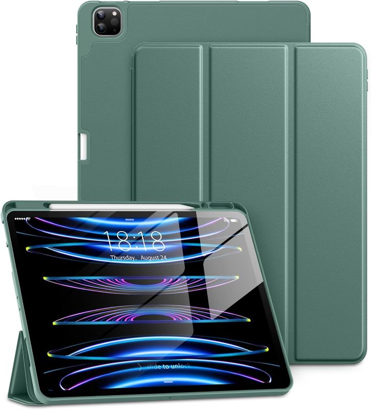 Photo 2 of DTTO for iPad Pro 12.9 Inch 6th / 5th / 4th / 3rd Generation Case 2022/2021/2020/2018 with Pencil Holder, Smart Slim Trifold Stand Cover with Soft TPU Back, Auto Wake/Sleep, Midnight Green

