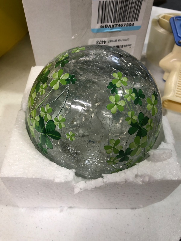 Photo 2 of Glooglitter 5.75 x 5.25 x 8.25'' Easter Egg Light Crackle Easter Egg Glass Illuminated Sphere Glowing Orb Decorative Battery Operated Lamp Festive Home Accent Blessings Paperweight Decorations