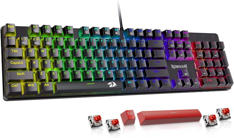 Photo 1 of Redragon Mechanical Gaming Keyboard, Wired Mechanical Keyboard with 11 Programmable Backlit Modes, Hot-Swappable Red Switch, Anti-Ghosting, Double-Shot