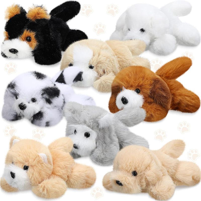 Photo 1 of 8-Piece Plush Pets Set, 5-Inch Assorted Stuffed Animals, Small Long-Hair Dogs for Kids, Classroom & Party Decorations