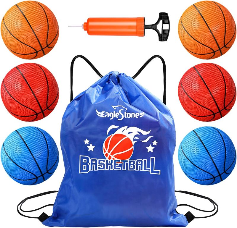 Photo 1 of EagleStone 6 Inch Mini Basketball Kids Basketball Toys 6 Pack with Pump Basketball Bag Colorful Small Basketball Toddler Basketballs Toys Indoor Outdoor...