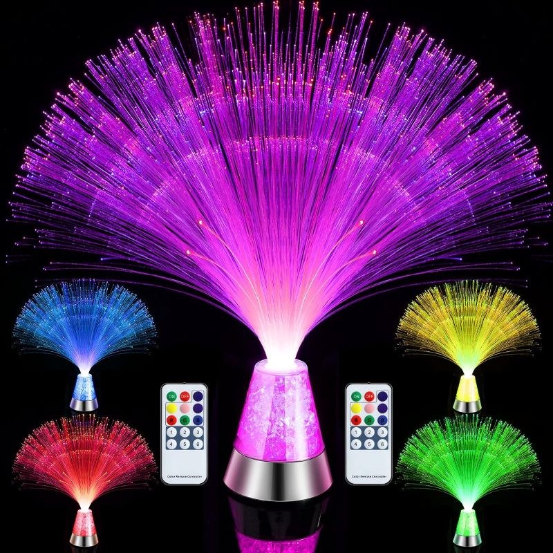 Photo 1 of 2 Packs LED Fiber Optic Lamp Color Changing Fiber Optic Centerpiece with Crystal Base Battery Powered Glitter Fiber Optic Lights 13.5 Inch Calming Sensory Light for Table Home Decor, Remote Control