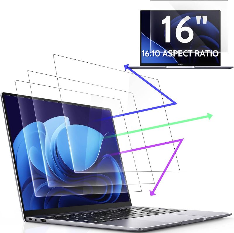 Photo 1 of 3 Pcs 16" Anti Blue Light Screen Protector Compatible With Lenovo Hp Dell Acer Asus Samsung etc Laptop-16:10 Aspect, 16 Inch Computer Monitor Glare Filter Uv Blocker Shield Cover Eye Protection Film Blue Screen for Laptop 16" 16:10 Aspect