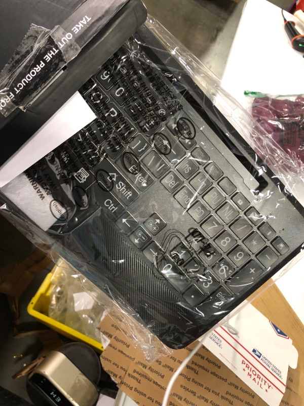 Photo 5 of **USED** Wireless Keyboard with 7 Colored Backlits, Wrist Rest, Phone Holder, Rechargeable Ergonomic Computer Keyboard with Silent Keys, Full Size Lighted Keyboard for Windows, Mac, PC, Laptop (Large Print)