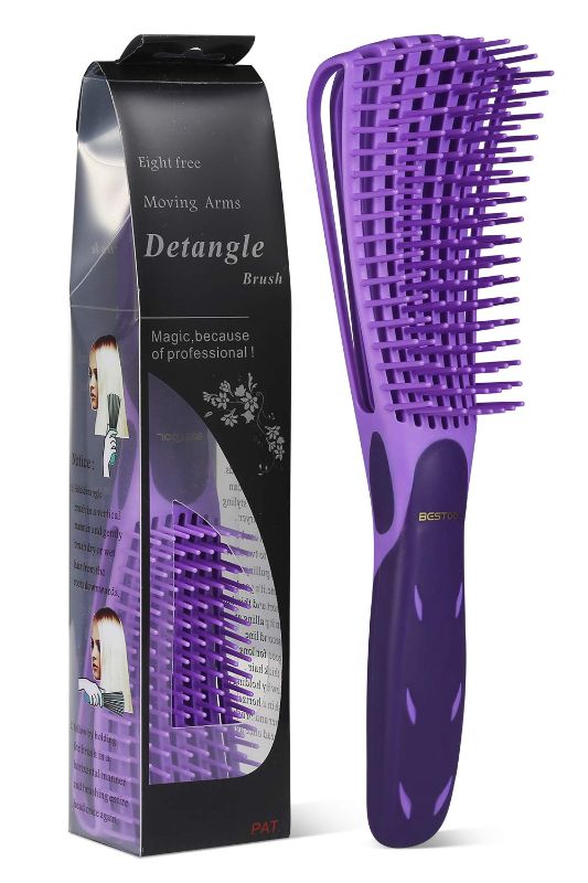 Photo 1 of BESTOOL Detangling Brush for Natural Hair, Detangler for 3/4abc Curly, Coily, Kinky Hair, Detangle Wet/Dry Easily with No Pain (Purple)
